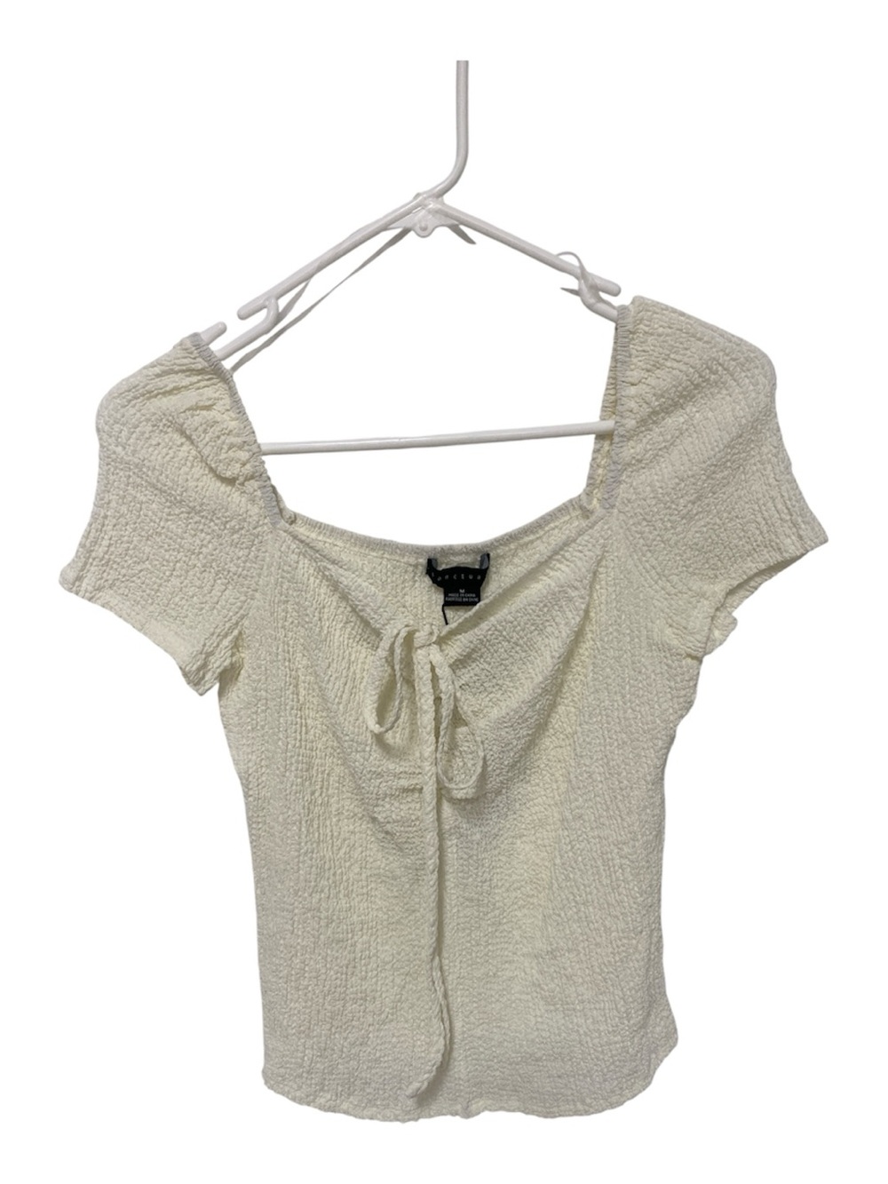Sanctuary Cream Tie-Front Textured Short Sleeve Top